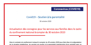 Actualisation des consignes pour les services aux familles dans le cadre du confinement national à compter du 30 octobre 2020